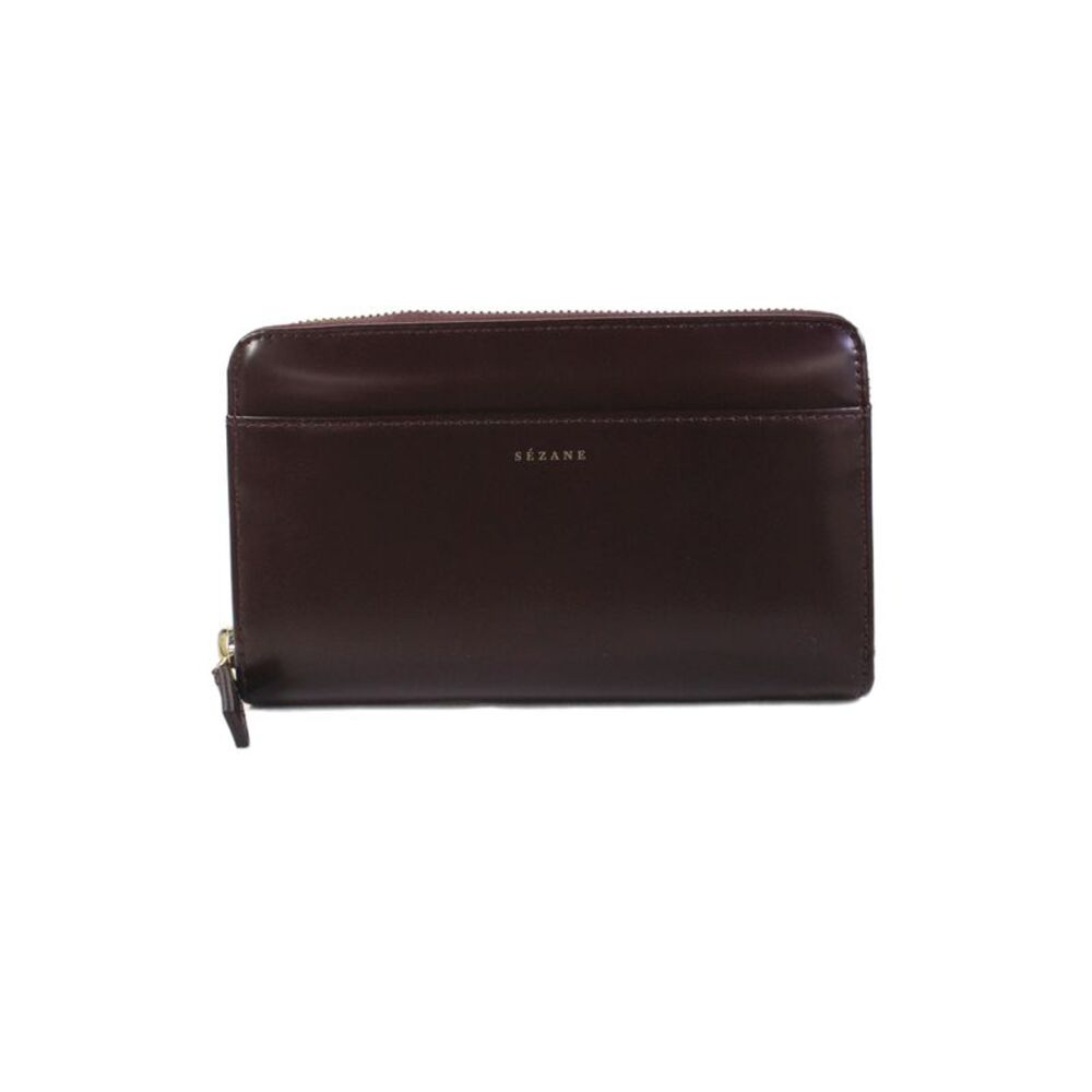 Sezane Womens Leather Gold Tone Zip Around Wallet Bordeaux Red